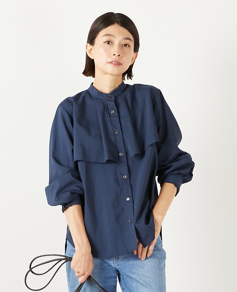 【エステルモダールブロードケープシャツブラウス】 詳細画像 ネイビー 1