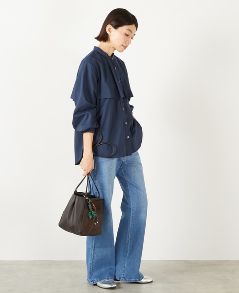 【エステルモダールブロードケープシャツブラウス】 詳細画像 ネイビー 8