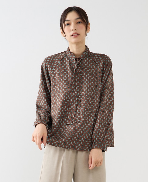 【小紋プリントタイ付きブラウス】 詳細画像 ブラウン 1