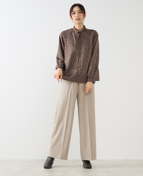 【小紋プリントタイ付きブラウス】 詳細画像 ブラウン 2