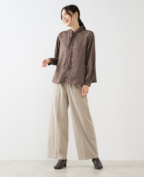 【小紋プリントタイ付きブラウス】 詳細画像 ブラウン 3