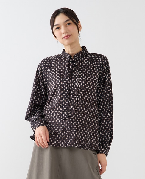【小紋プリントタイ付きブラウス】 詳細画像 ブラック 1
