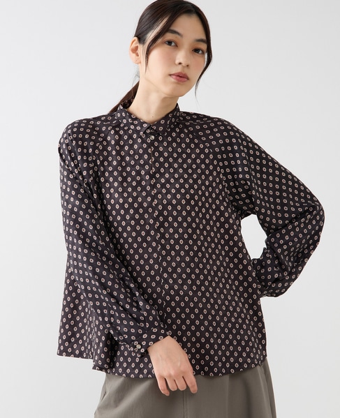 【小紋プリントタイ付きブラウス】 詳細画像 ブラック 11