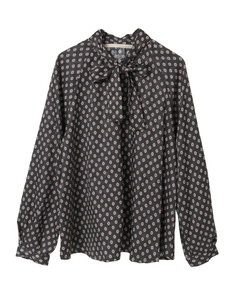 【小紋プリントタイ付きブラウス】 詳細画像 ブラック 12