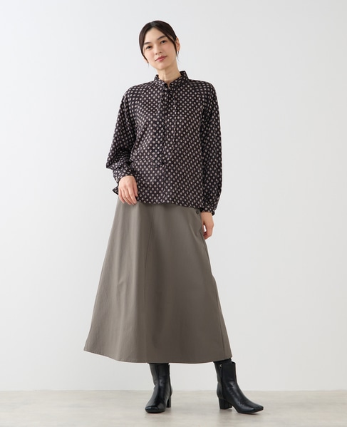 【小紋プリントタイ付きブラウス】 詳細画像 ブラック 2