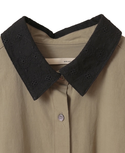 【コットンテンセルブロードレース衿シャツ】 詳細画像 カーキ 12