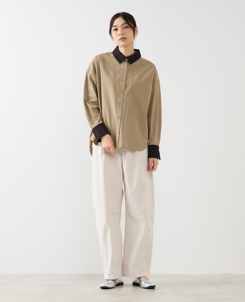 【コットンテンセルブロードレース衿シャツ】 詳細画像 カーキ 2