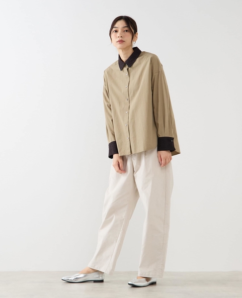 【コットンテンセルブロードレース衿シャツ】 詳細画像 カーキ 3