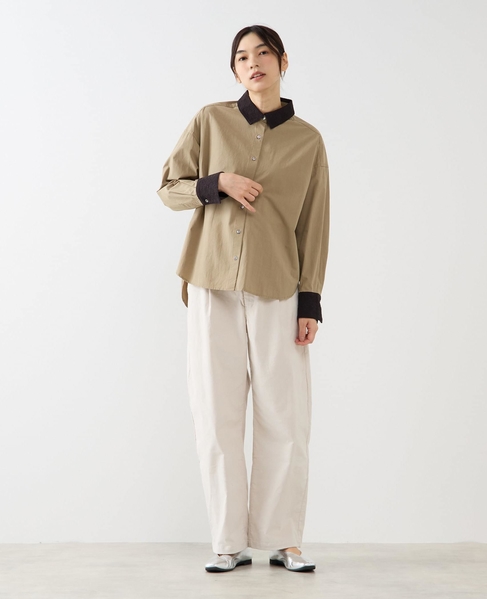 【コットンテンセルブロードレース衿シャツ】 詳細画像 カーキ 9