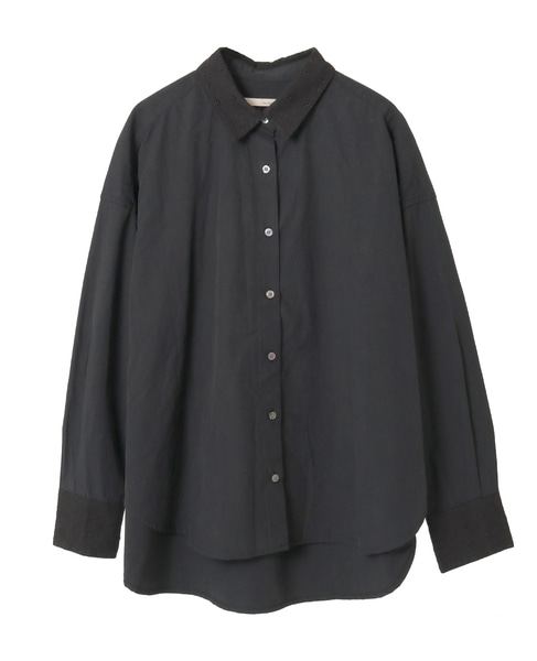 【コットンテンセルブロードレース衿シャツ】 詳細画像 ブラック 10