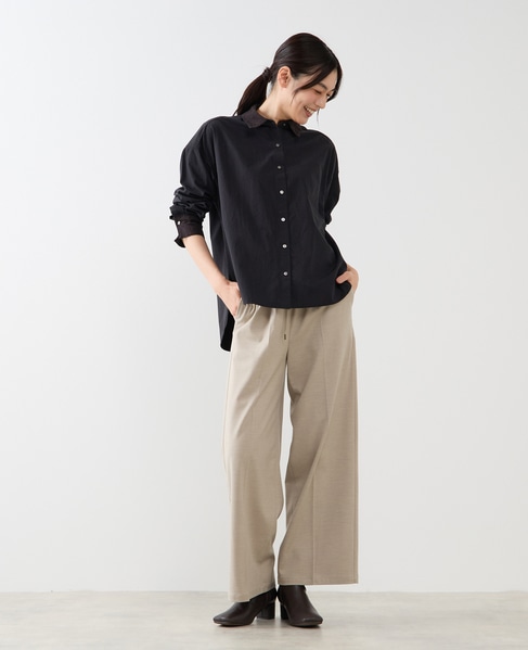 【コットンテンセルブロードレース衿シャツ】 詳細画像 ブラック 9