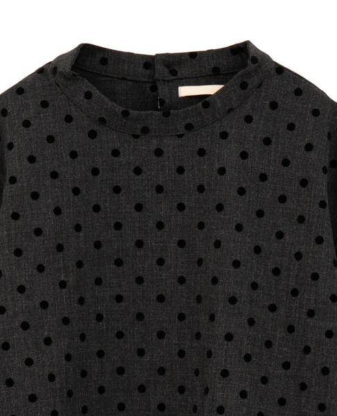 【フロッキードットスタンドカラーブラウス】 詳細画像 グレー 12