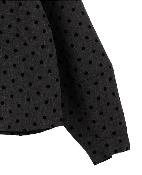 【フロッキードットスタンドカラーブラウス】 詳細画像 グレー 13