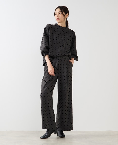 【フロッキードットスタンドカラーブラウス】 詳細画像 グレー 2