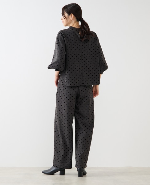 【フロッキードットスタンドカラーブラウス】 詳細画像 グレー 5