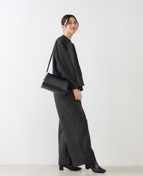 【フロッキードットスタンドカラーブラウス】 詳細画像 グレー 8