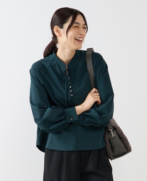 【ストレッチクロスラグランブラウス】 詳細画像 グリーン 1