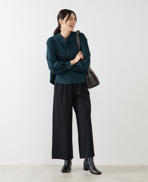 【ストレッチクロスラグランブラウス】 詳細画像 グリーン 2