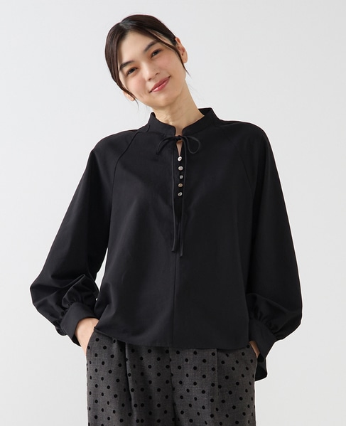 【ストレッチクロスラグランブラウス】 詳細画像 ブラック 1