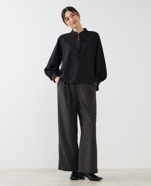 【ストレッチクロスラグランブラウス】 詳細画像 ブラック 2