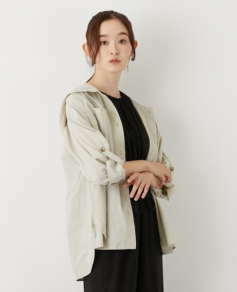 【コットンポプリンフードシャツブルゾン】 詳細画像 ライトベージュ 1