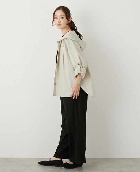 【コットンポプリンフードシャツブルゾン】 詳細画像 ライトベージュ 5