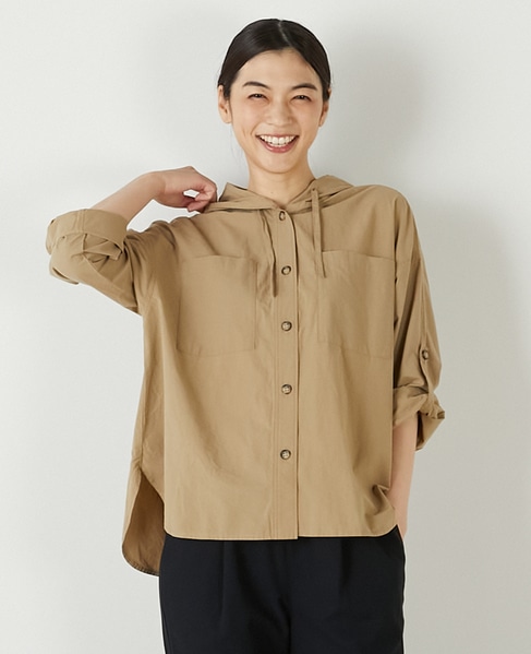 【コットンポプリンフードシャツブルゾン】 詳細画像 ベージュ 1