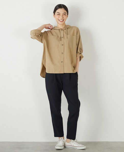 【コットンポプリンフードシャツブルゾン】 詳細画像 ベージュ 2