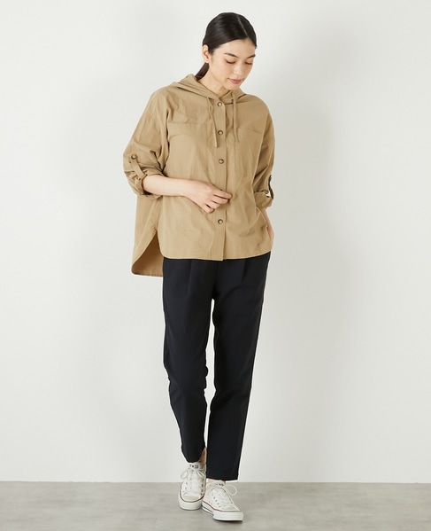 【コットンポプリンフードシャツブルゾン】 詳細画像 ベージュ 3