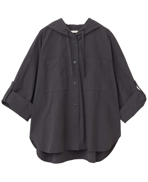 【コットンポプリンフードシャツブルゾン】 詳細画像 ブラック 10