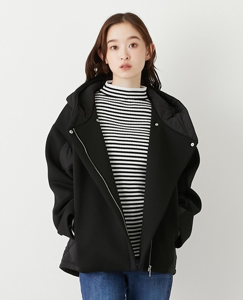 【ダンボール×中綿切替フードZIPコート】 詳細画像 ブラック 2