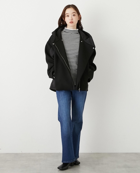 【ダンボール×中綿切替フードZIPコート】 詳細画像 ブラック 3