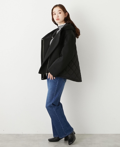 【ダンボール×中綿切替フードZIPコート】 詳細画像 ブラック 5