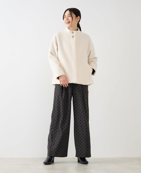 【ウールミックスヘアリースタンドコート】 詳細画像 アイボリー 2