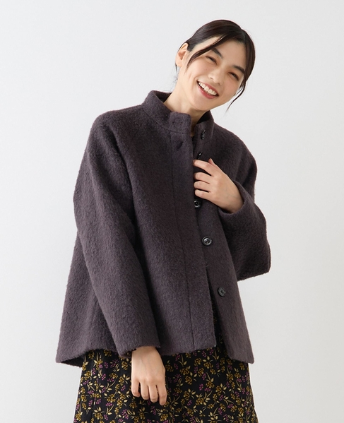 【ウールミックスヘアリースタンドコート】 詳細画像 チャコールグレー 1