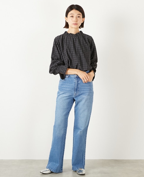 【ストレッチデニムフレアパンツ】 詳細画像 サックスブルー 2