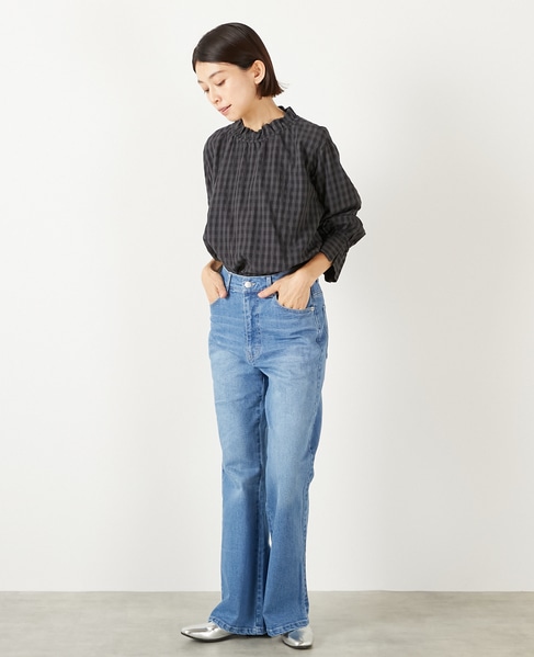 【ストレッチデニムフレアパンツ】 詳細画像 サックスブルー 3