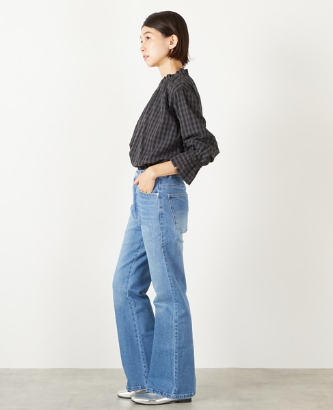 【ストレッチデニムフレアパンツ】 詳細画像 サックスブルー 4