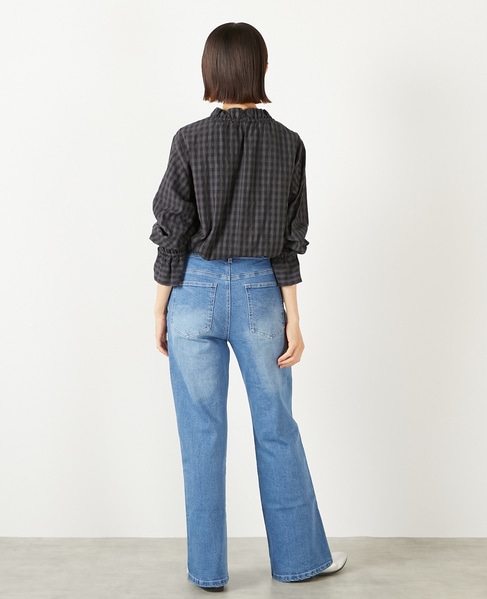 【ストレッチデニムフレアパンツ】 詳細画像 サックスブルー 5