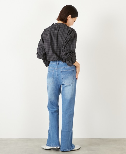 【ストレッチデニムフレアパンツ】 詳細画像 サックスブルー 6