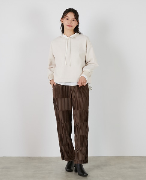 【エステル起毛プリーツイージーパンツ】 詳細画像 ブラウン 2