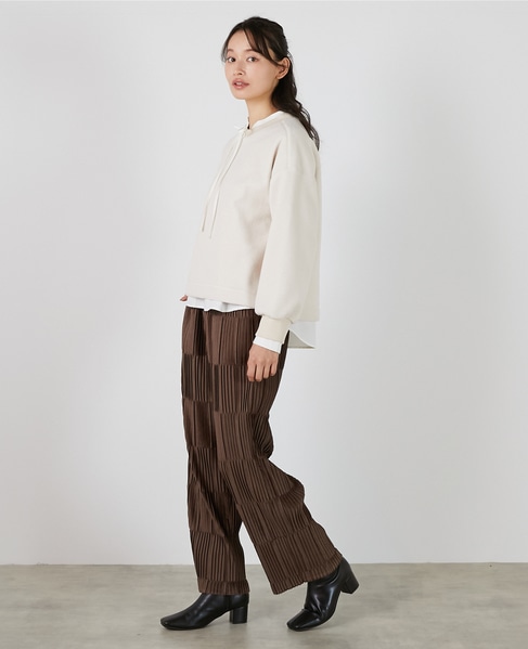 【エステル起毛プリーツイージーパンツ】 詳細画像 ブラウン 4