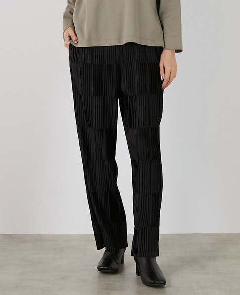 【エステル起毛プリーツイージーパンツ】 詳細画像 ブラック 1