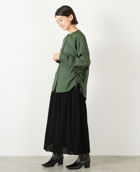 【ストライプフロッキーチュールギャザースカート】 詳細画像 ブラック 3