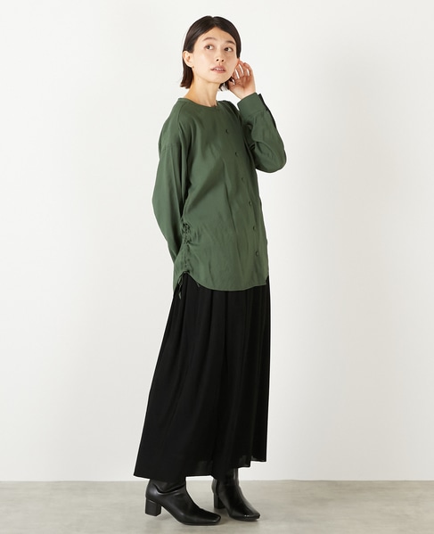 【ストライプフロッキーチュールギャザースカート】 詳細画像 ブラック 7