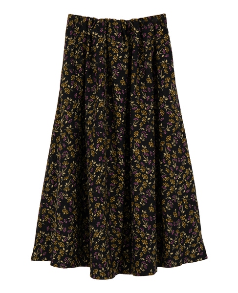 【ボタニカルプリントタックギャザースカート】 詳細画像 ブラック 10