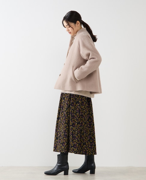 【ボタニカルプリントタックギャザースカート】 詳細画像 ブラック 4