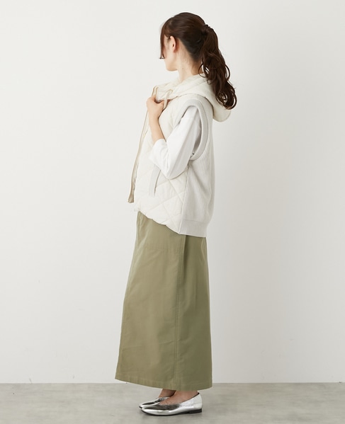 【中綿×ニット切替ZIPフードベスト】 詳細画像 アイボリー 3