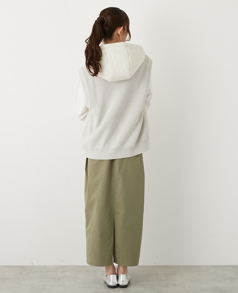 【中綿×ニット切替ZIPフードベスト】 詳細画像 アイボリー 4