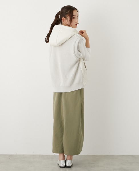 【中綿×ニット切替ZIPフードベスト】 詳細画像 アイボリー 5
